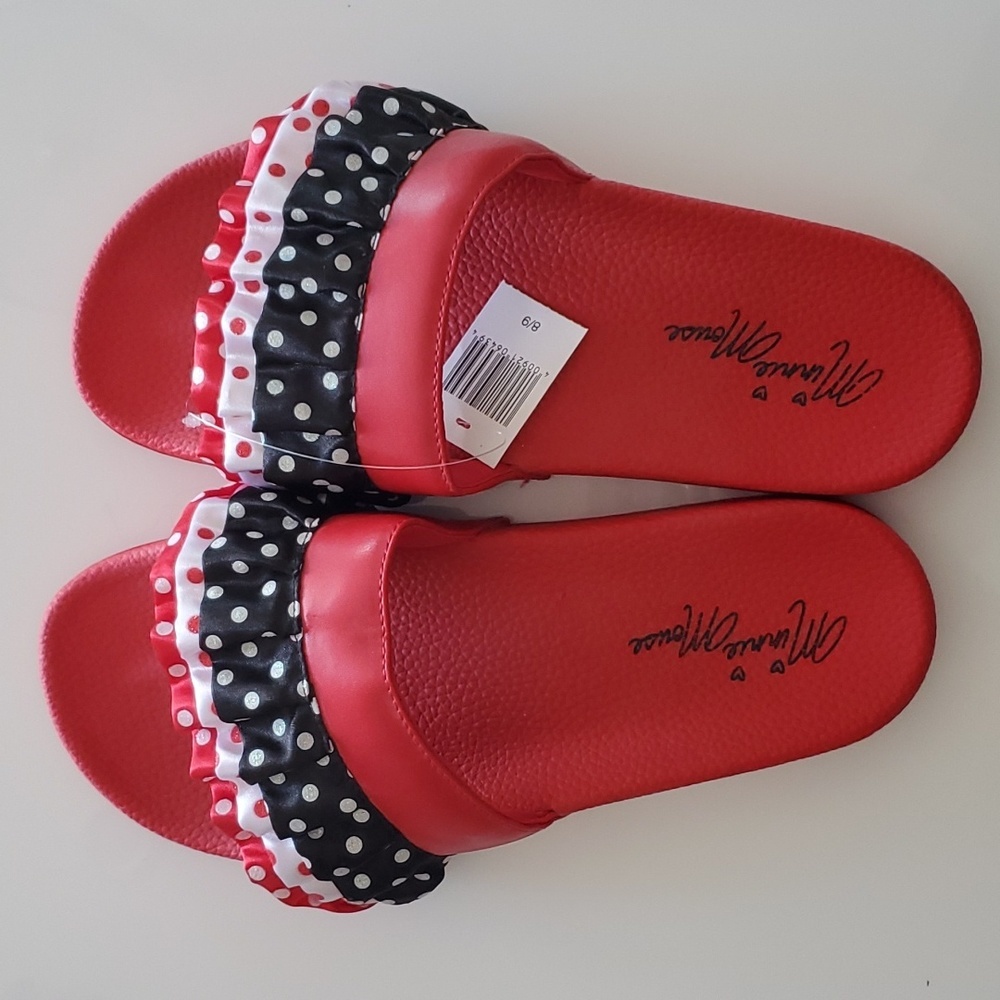 NWT Disney | Minne Mouse Red White Blue Slides | Women Size 8-9
